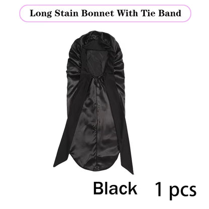 Long Satin Bonnet Solid Color Extra Large Sleep Cap with Long Tie Hair Bonnet for Black Women Hair Care Cap for All Hair Types