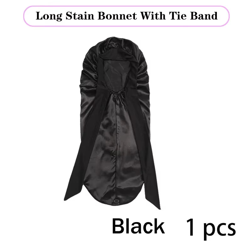 Long Satin Bonnet Solid Color Extra Large Sleep Cap with Long Tie Hair Bonnet for Black Women Hair Care Cap for All Hair Types