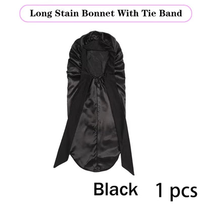 Long Satin Bonnet Solid Color Extra Large Sleep Cap with Long Tie Hair Bonnet for Black Women Hair Care Cap for All Hair Types