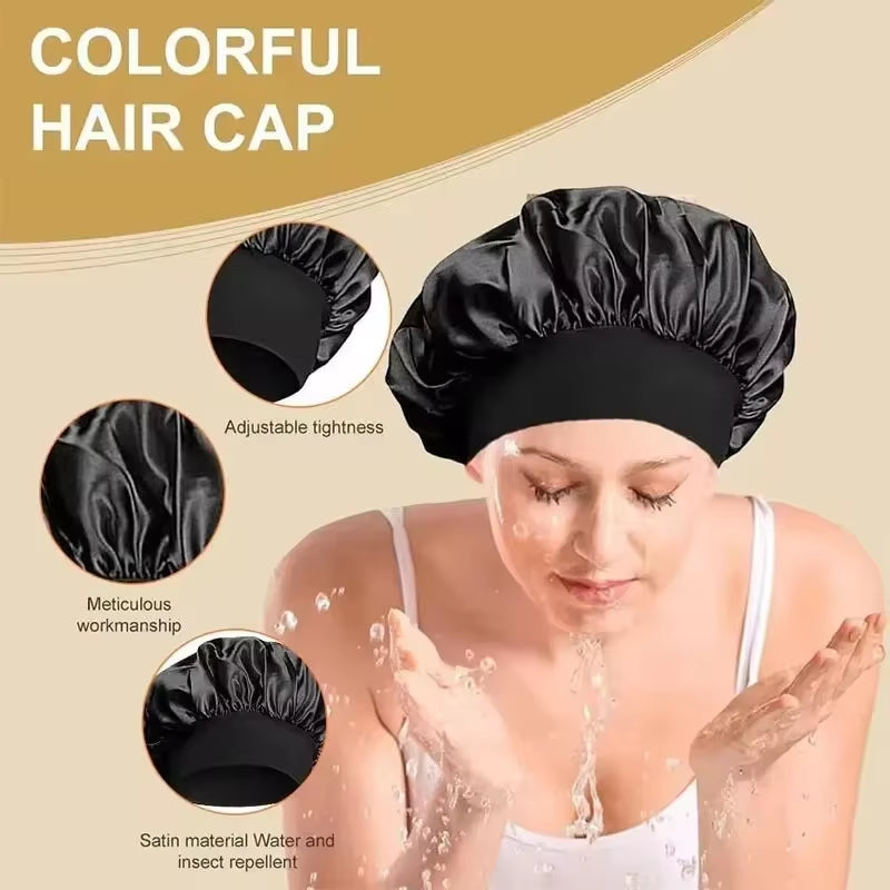 1Pcs Soft Silk Satin Lined Bonnet Large Satin Hair Bonnet Household Sleep Shower Cap Hair Wrap Cover for Long Hair Salon Tool